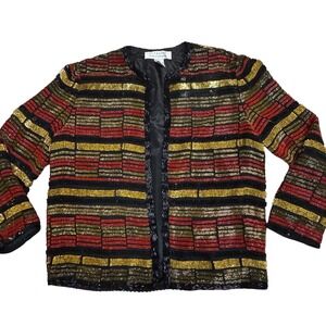Vintage Niteline Della Roufogali Beaded Silk Jacket Sequin Small Blazer
